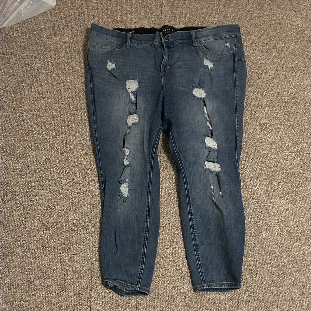 Torrid Petite Blue Distressed Ankle Jeans